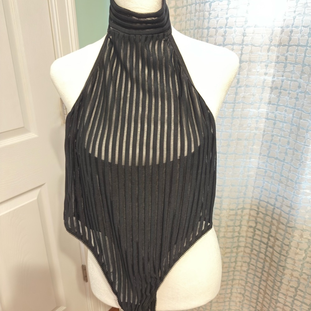 Black Halter Neck Sheer Bodysuit